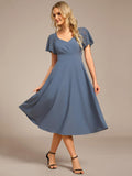 A-Line V-Neck Short Sleeves with Lace Wedding Guest Dress with Pockets