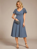 A-Line V-Neck Short Sleeves with Lace Wedding Guest Dress with Pockets