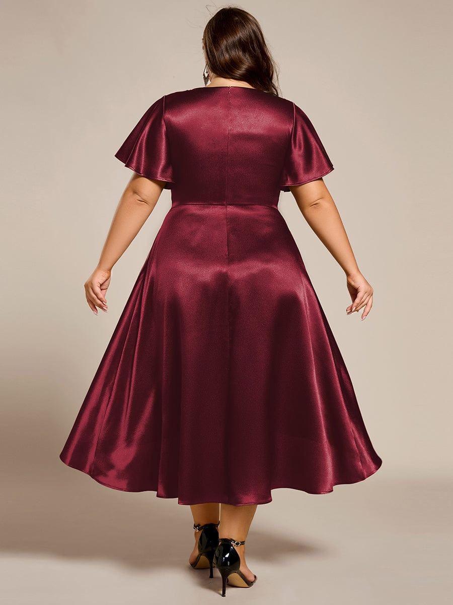 A-Line V-neck High-Low Short Sleeves Wedding Guest Dress with Pockets