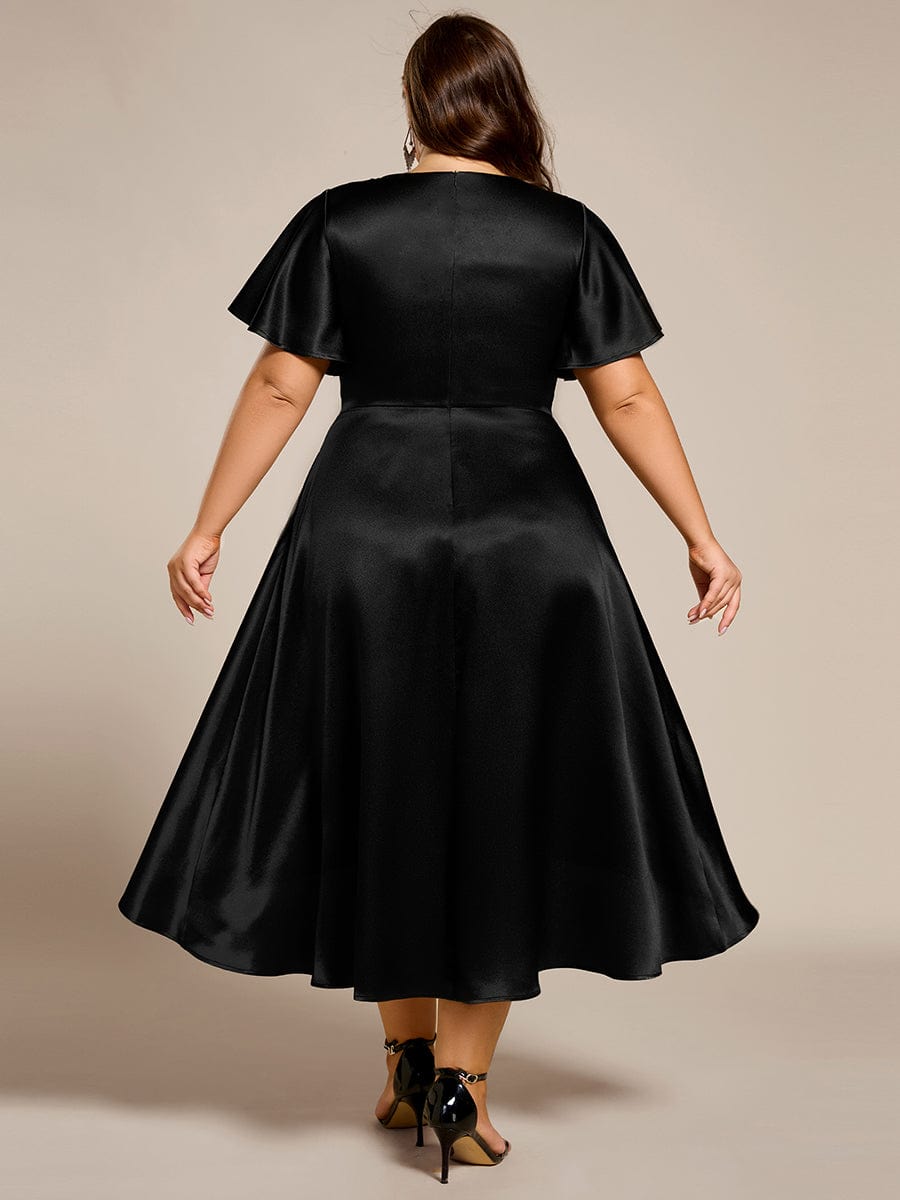 A-Line V-neck High-Low Short Sleeves Wedding Guest Dress with Pockets