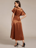 A-Line V-neck High-Low Short Sleeves Wedding Guest Dress with Pockets