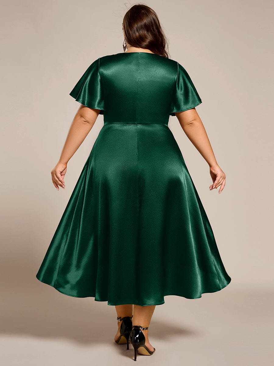 A-Line V-neck High-Low Short Sleeves Wedding Guest Dress with Pockets