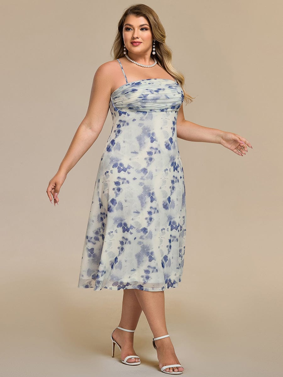 Spaghetti Straps Floral Print Pleated Sleeveless Wedding Guest Dress