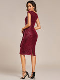 Sequined V-Neck Short Sleeves Bodycon Wedding Guest Dress