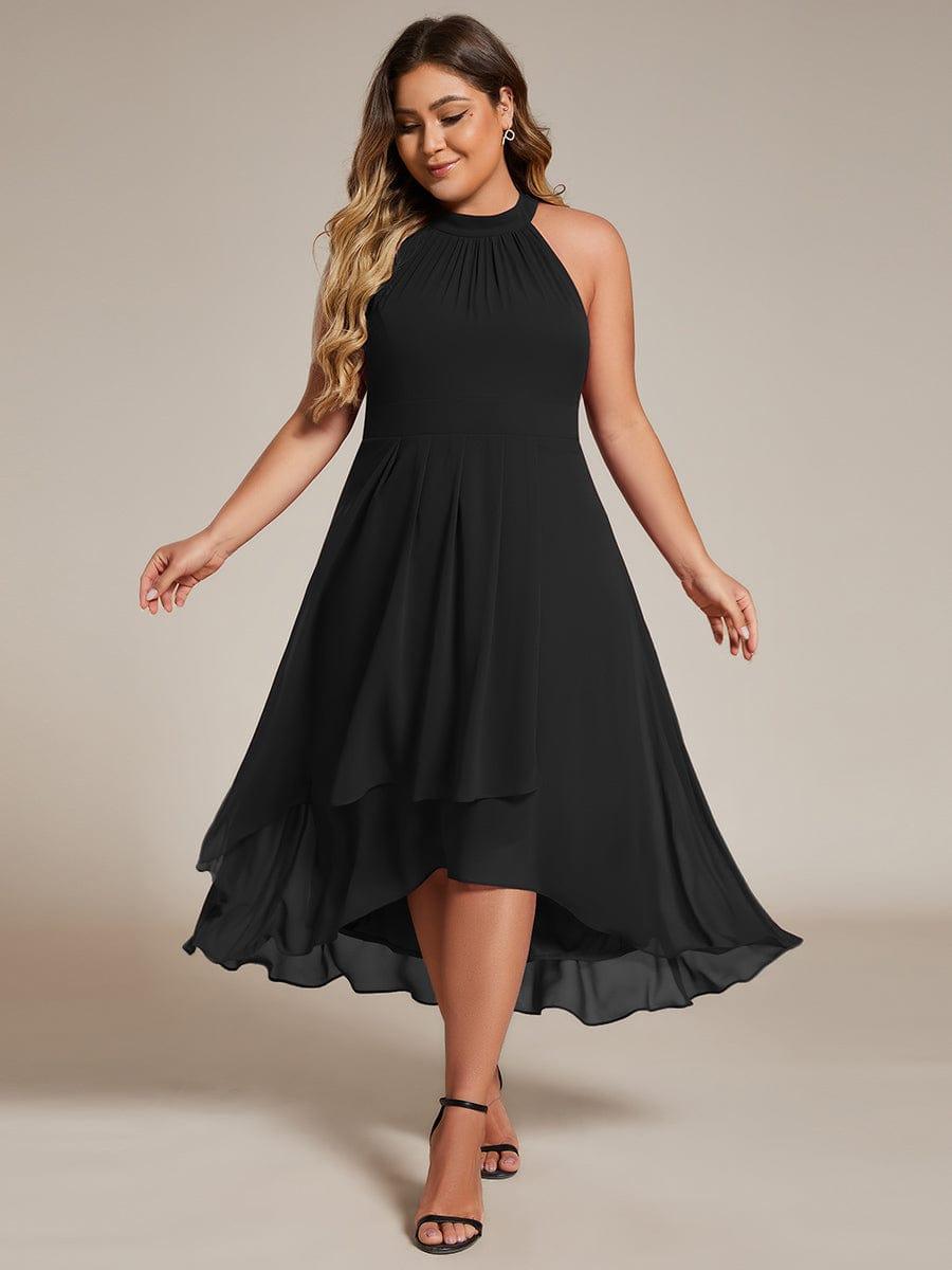Plus Size Halter Neck A-Line Chiffon Ruffles Wedding Guest Dress