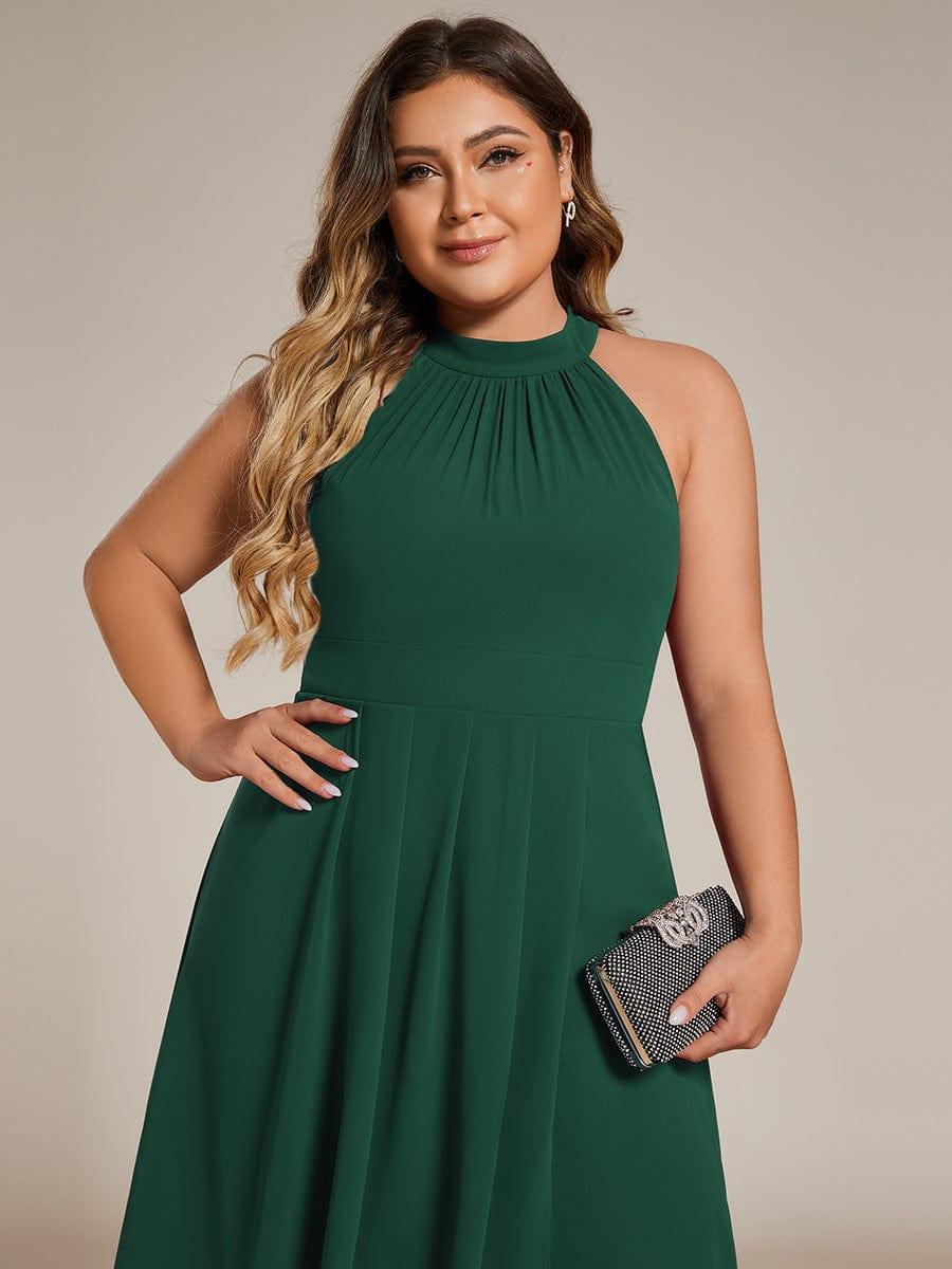Plus Size Halter Neck A-Line Chiffon Ruffles Wedding Guest Dress