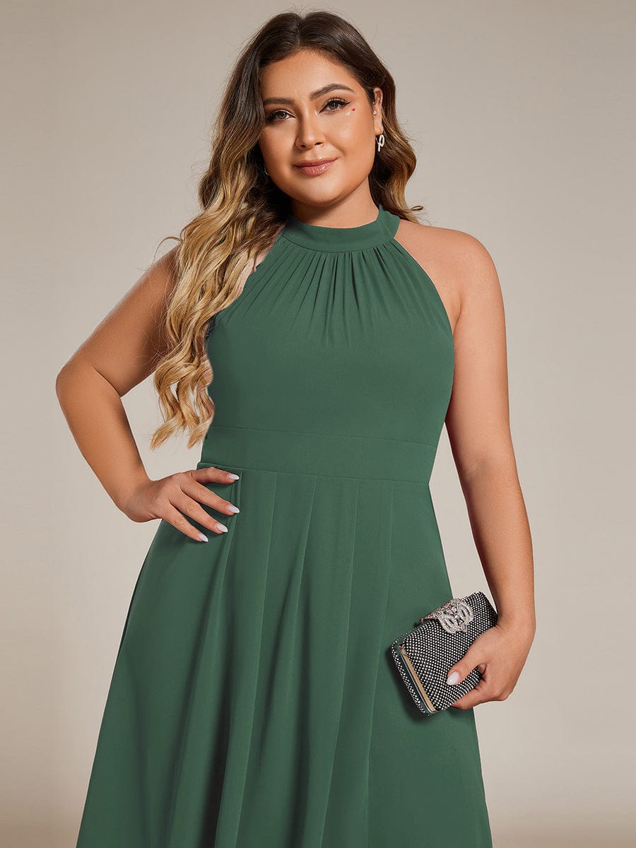 Plus Size Halter Neck A-Line Chiffon Ruffles Wedding Guest Dress