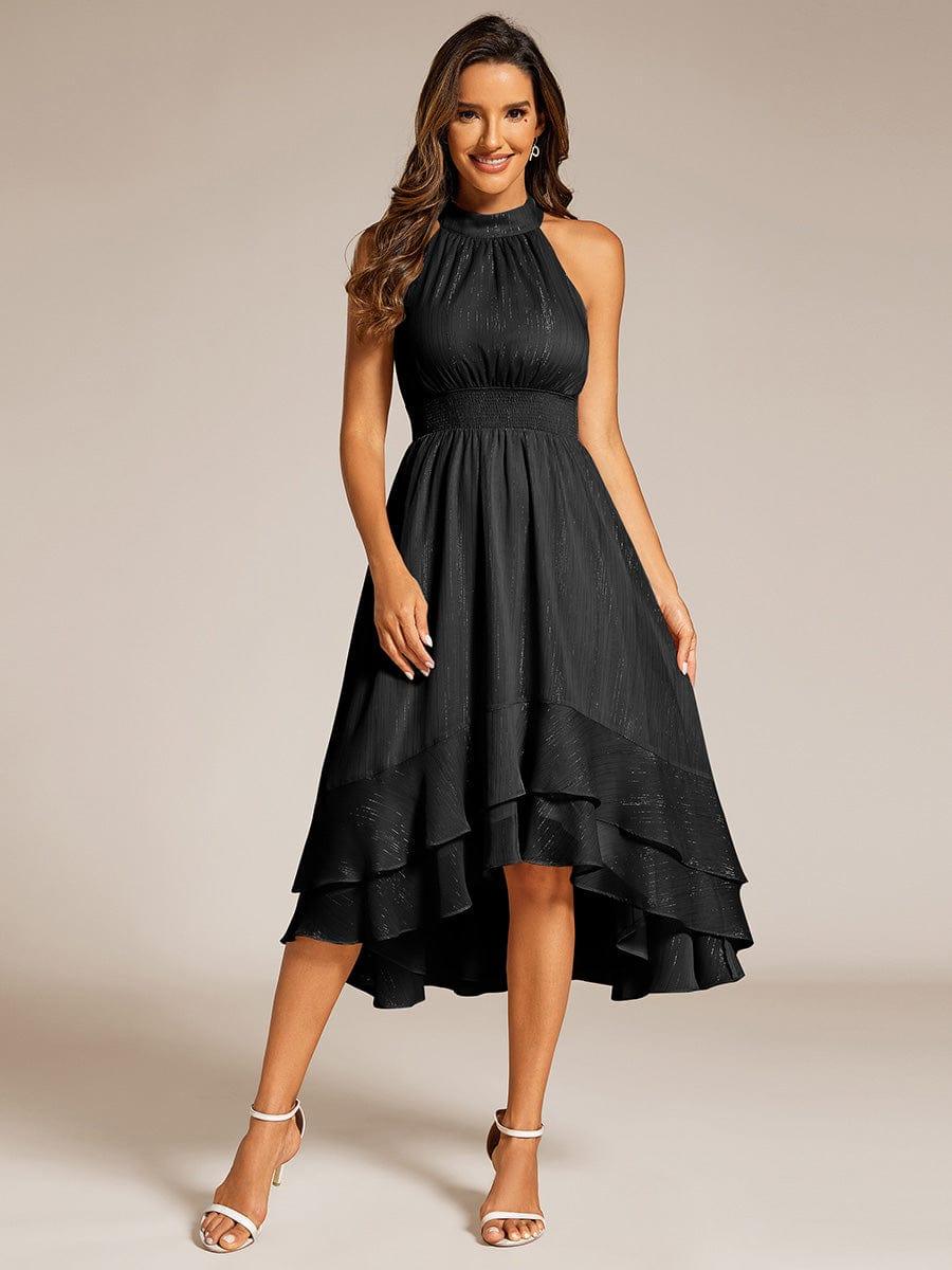 A-Line Ruffle Halter Neck Empire-Waist Sleeveless Wedding Guest Dress 