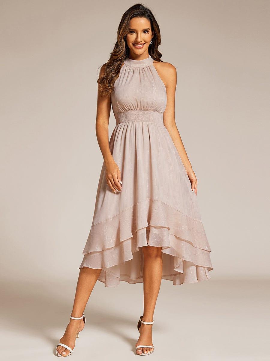 A-Line Ruffle Halter Neck Empire-Waist Sleeveless Wedding Guest Dress 
