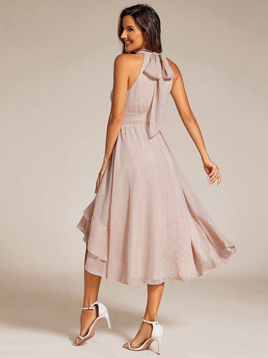 A-Line Ruffle Halter Neck Empire-Waist Sleeveless Wedding Guest Dress