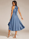 A-Line Ruffle Halter Neck Empire-Waist Sleeveless Wedding Guest Dress