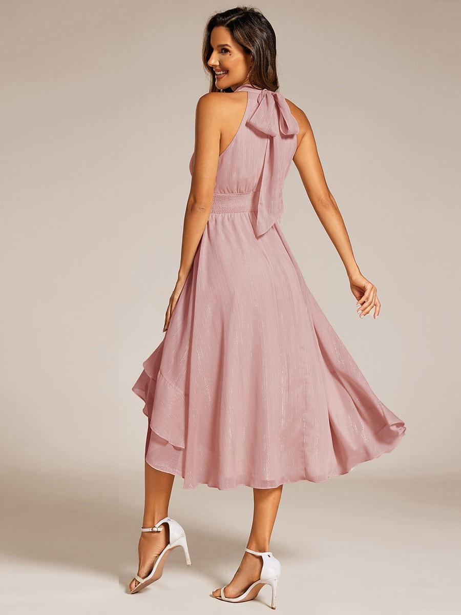 A-Line Ruffle Halter Neck Empire-Waist Sleeveless Wedding Guest Dress