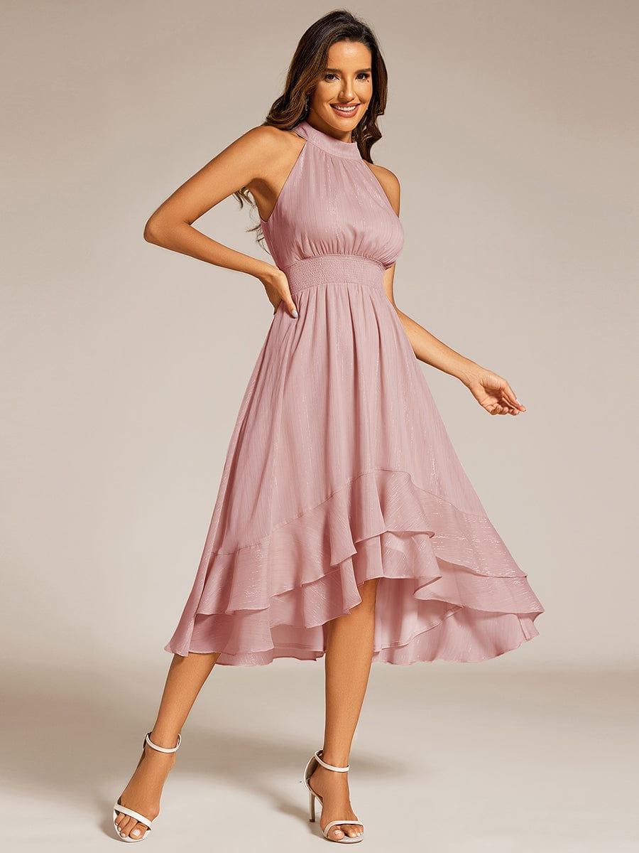 A-Line Ruffle Halter Neck Empire-Waist Sleeveless Wedding Guest Dress 