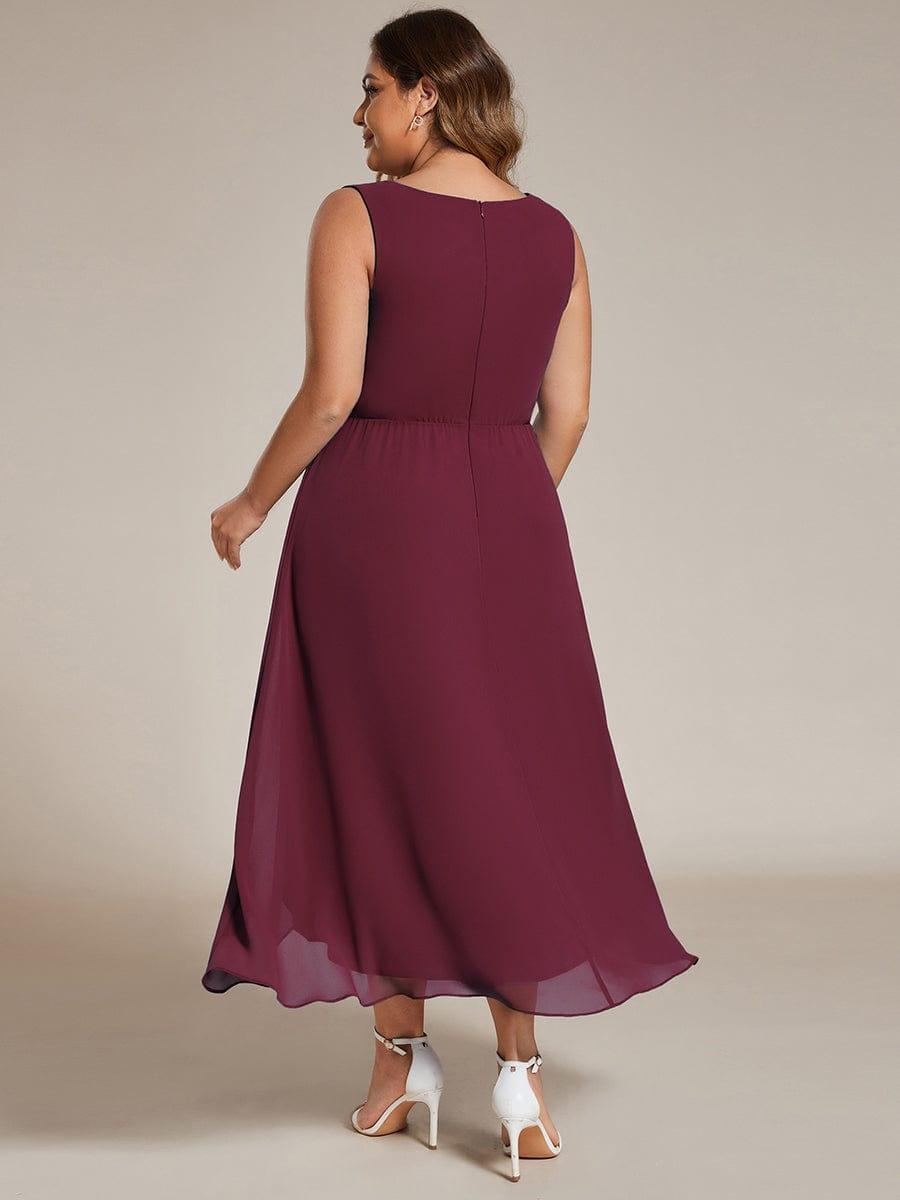 A-Line Plus Size V-Neck Ruffles Sleeveless Appliques Wedding Guest Dress