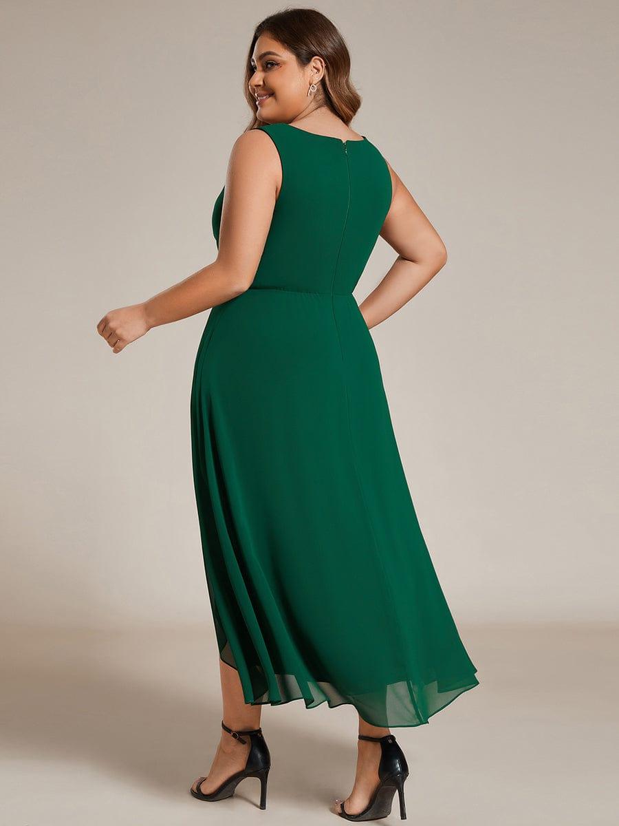 A-Line Plus Size V-Neck Ruffles Sleeveless Appliques Wedding Guest Dress