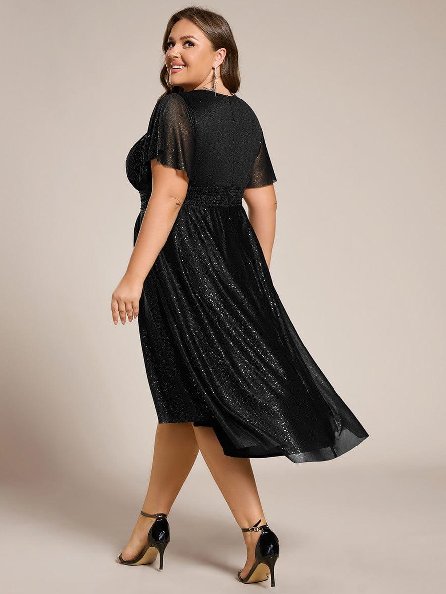 Plus Size A-Line Sequin Pleated Scoop Neck Wedding Guest Dress
