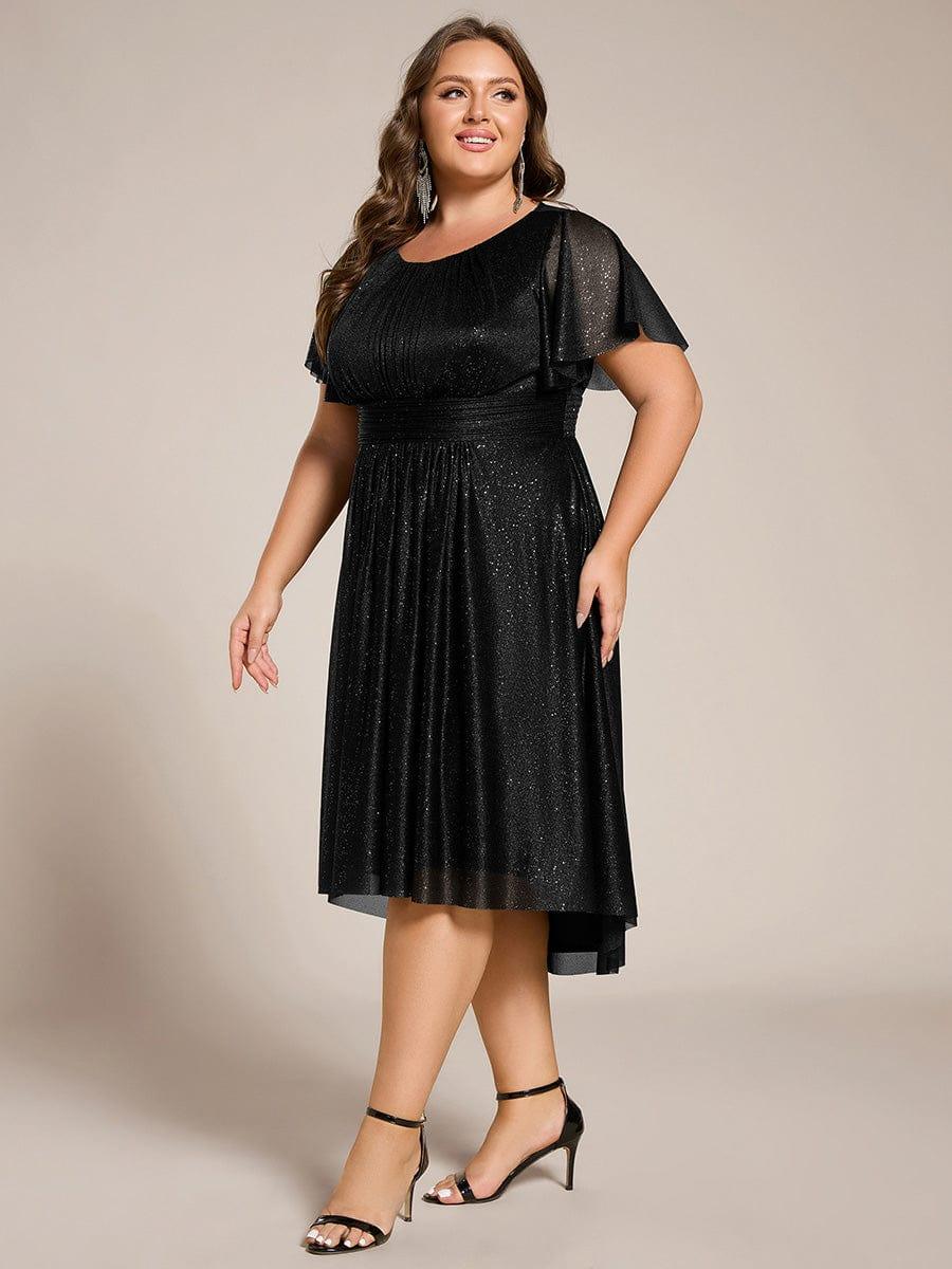 Plus Size A-Line Sequin Pleated Scoop Neck Wedding Guest Dress
