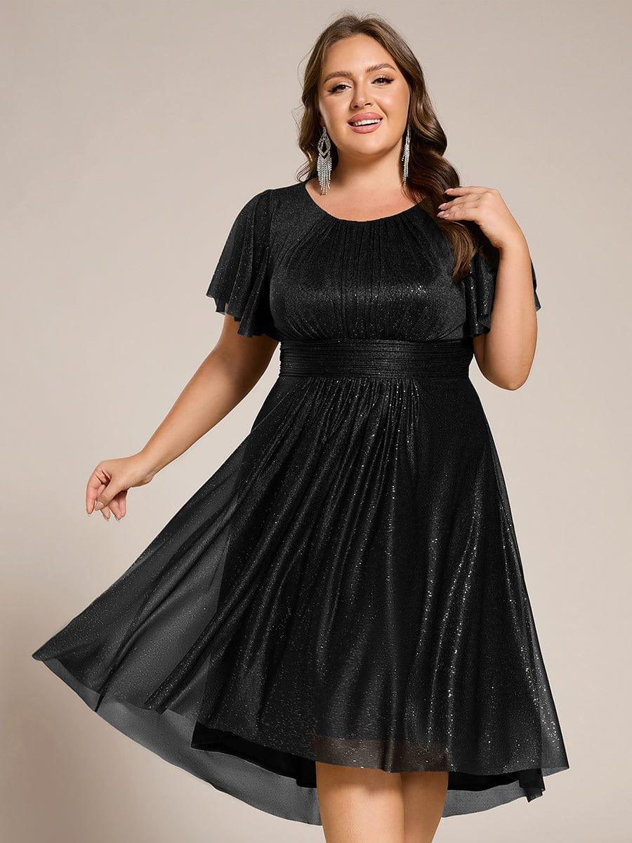 Plus Size A-Line Sequin Pleated Scoop Neck Wedding Guest Dress