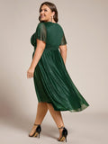 Plus Size A-Line Sequin Pleated Scoop Neck Wedding Guest Dress