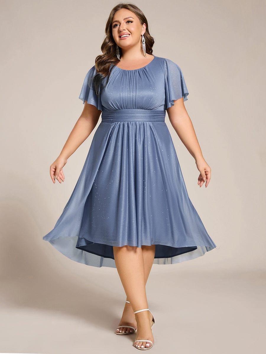 Plus Size A-Line Sequin Pleated Scoop Neck Wedding Guest Dress