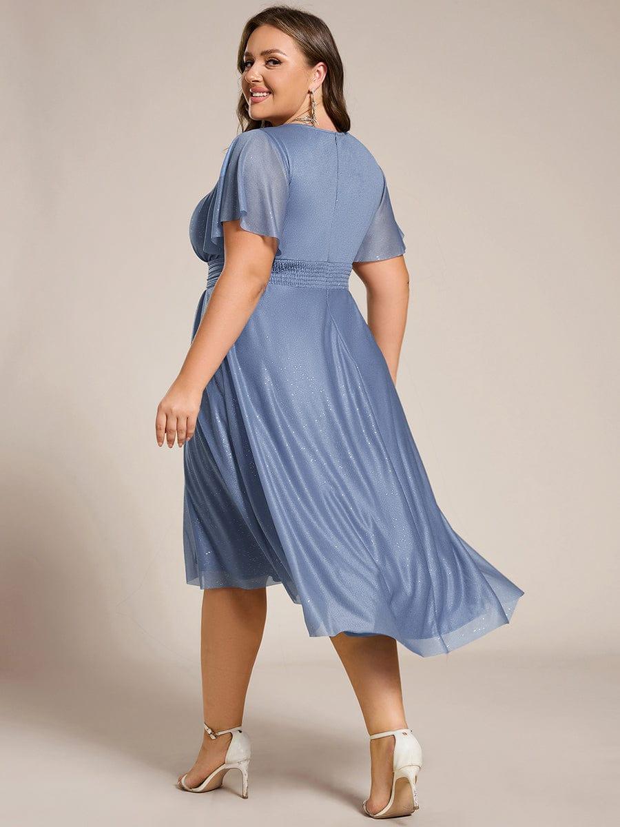Plus Size A-Line Sequin Pleated Scoop Neck Wedding Guest Dress