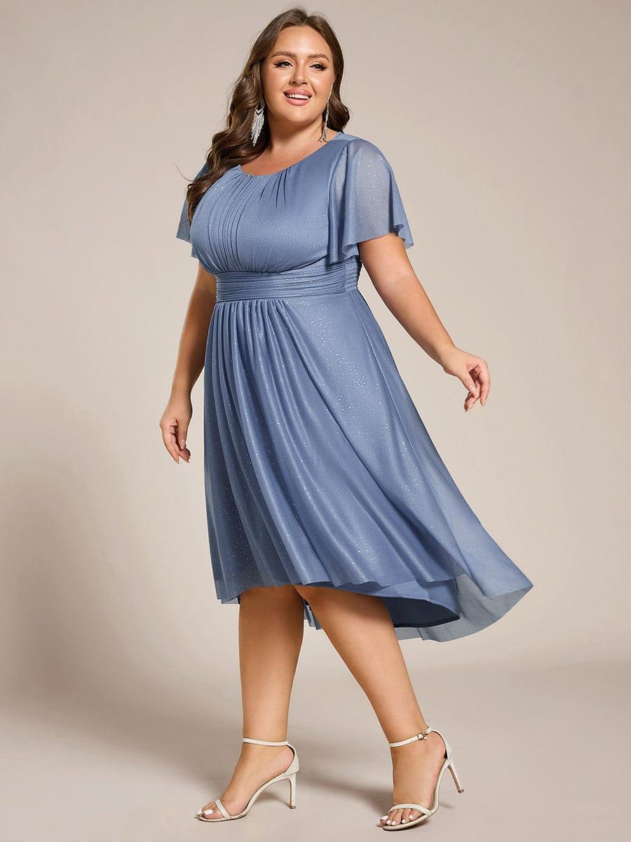 Plus Size A-Line Sequin Pleated Scoop Neck Wedding Guest Dress