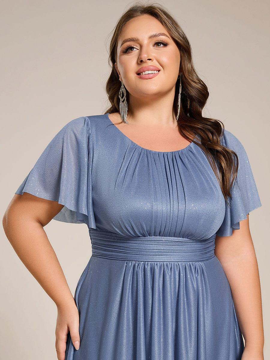 Plus Size A-Line Sequin Pleated Scoop Neck Wedding Guest Dress