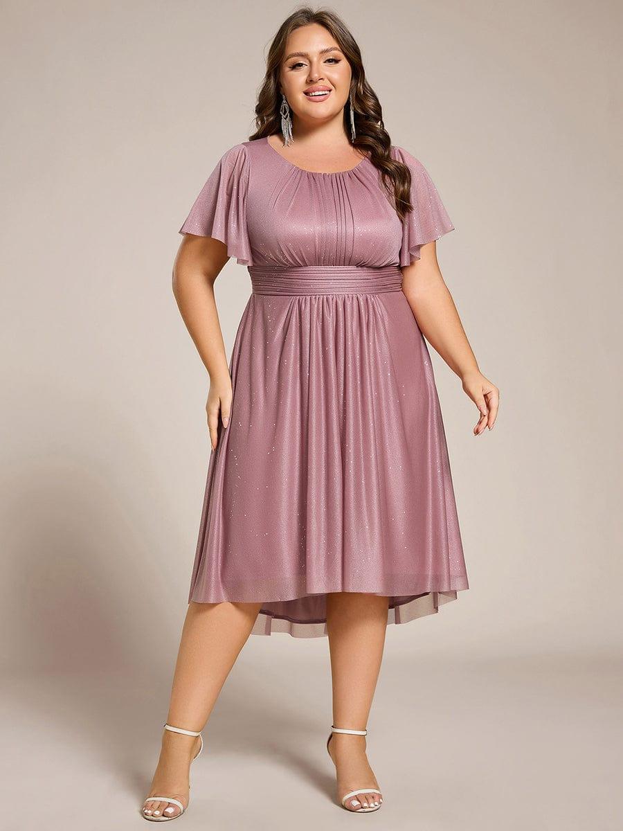 Plus Size A-Line Sequin Pleated Scoop Neck Wedding Guest Dress