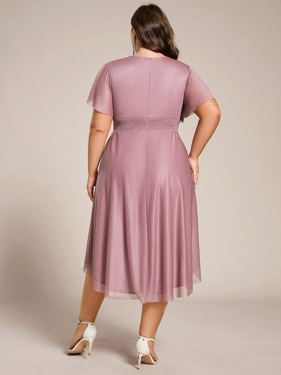 Plus Size A-Line Sequin Pleated Scoop Neck Wedding Guest Dress