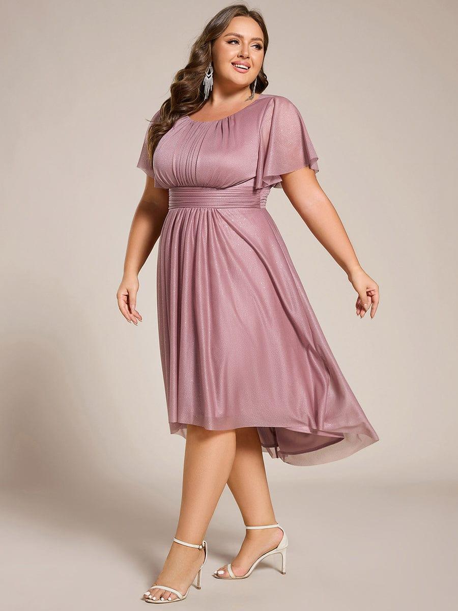 Plus Size A-Line Sequin Pleated Scoop Neck Wedding Guest Dress