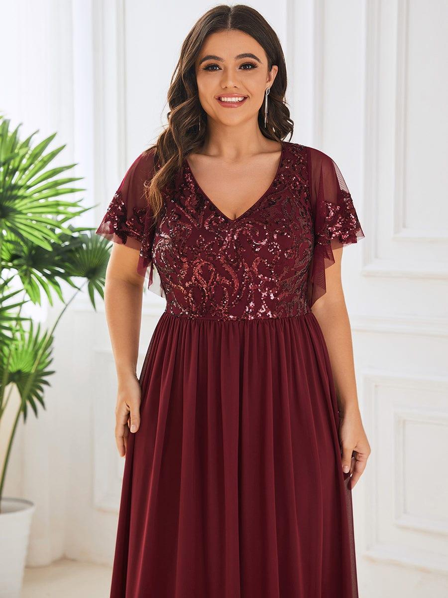 A-Line V-Neck Pleated Chiffon Appliques Short Sleeves Mother of the Bride Dress