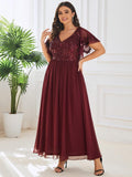 Plus Size A-Line V-Neck Short Sleeve Pleated Sequin Mother of the Bride Dress
