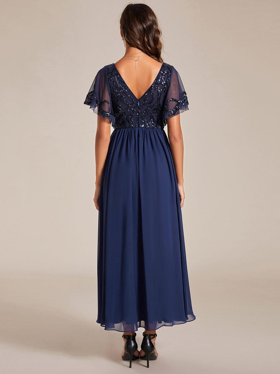 Elegant V-Neck Empire-Waist Sequin A-Line Short Sleeves Chiffon Formal Dress