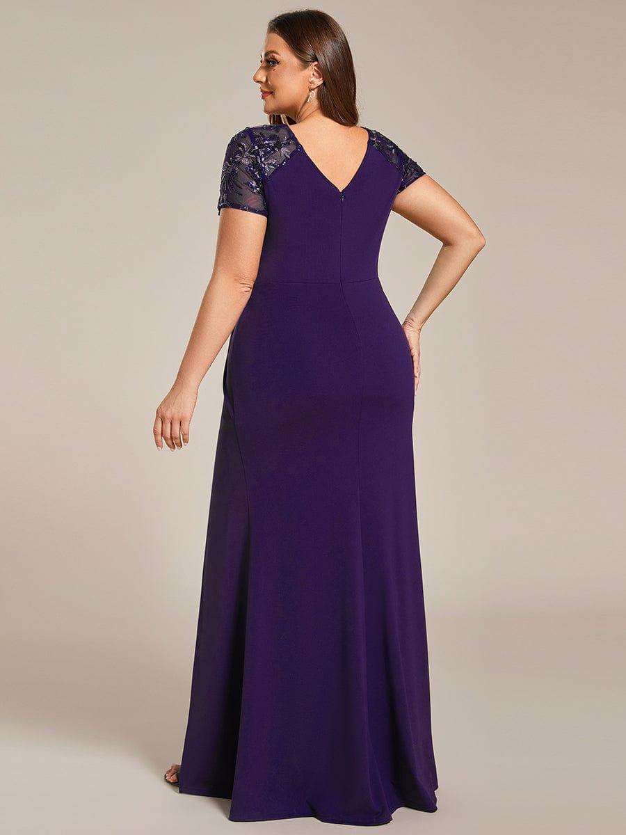 Plus Size A-Line V-Neck Short Sleeve Mother of the Bride Dress with Slit