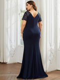 Plus Size A-Line V-Neck Short Sleeve Mother of the Bride Dress with Slit