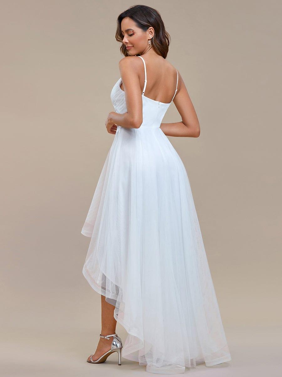 Floral A-Line Embroidered Empire-Waist Ruffles High-Low Prom Dress