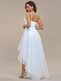 Floral A-Line Embroidered Empire-Waist Ruffles High-Low Prom Dress