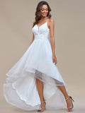 Floral A-Line Embroidered Empire-Waist Ruffles High-Low Prom Dress