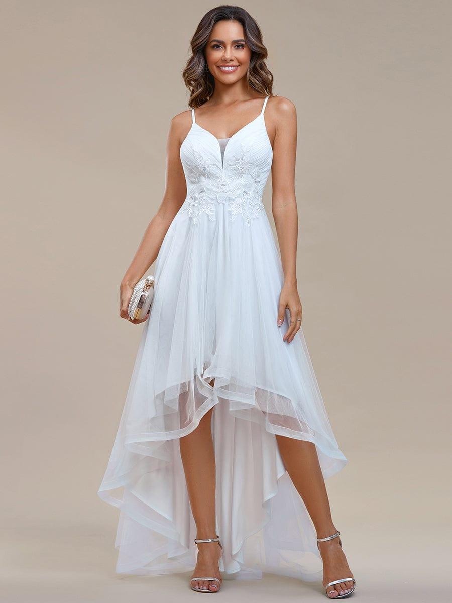 Floral A-Line Embroidered Empire-Waist Ruffles High-Low Prom Dress