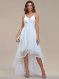 Floral A-Line Embroidered Empire-Waist Ruffles High-Low Prom Dress