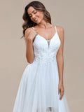 Floral A-Line Embroidered Empire-Waist Ruffles High-Low Prom Dress