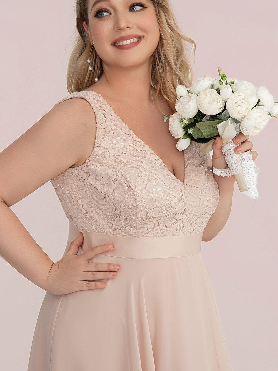 Plus Size A-Line Ruffles V-Neck Prom Lace Dress for Women