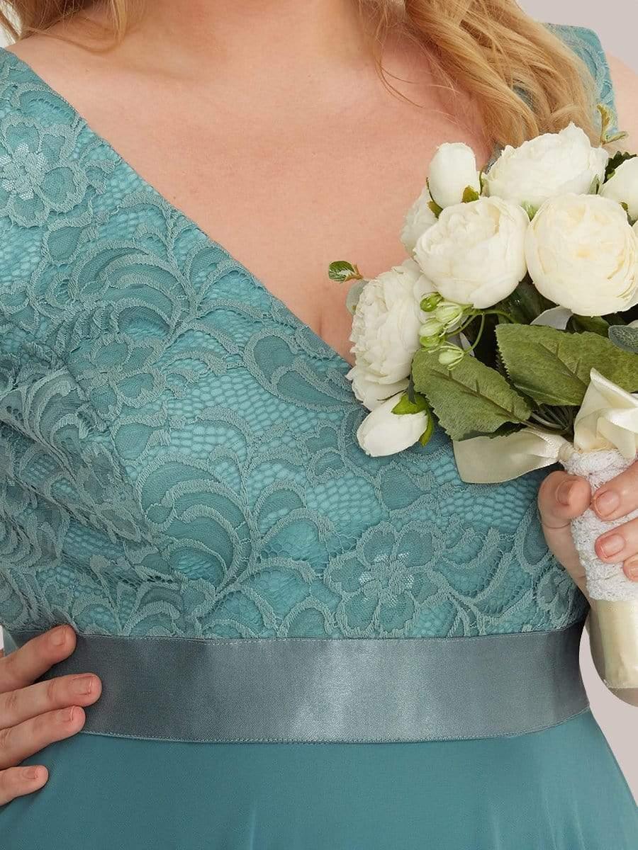 Plus Size A-Line Ruffles V-Neck Prom Lace Dress for Women