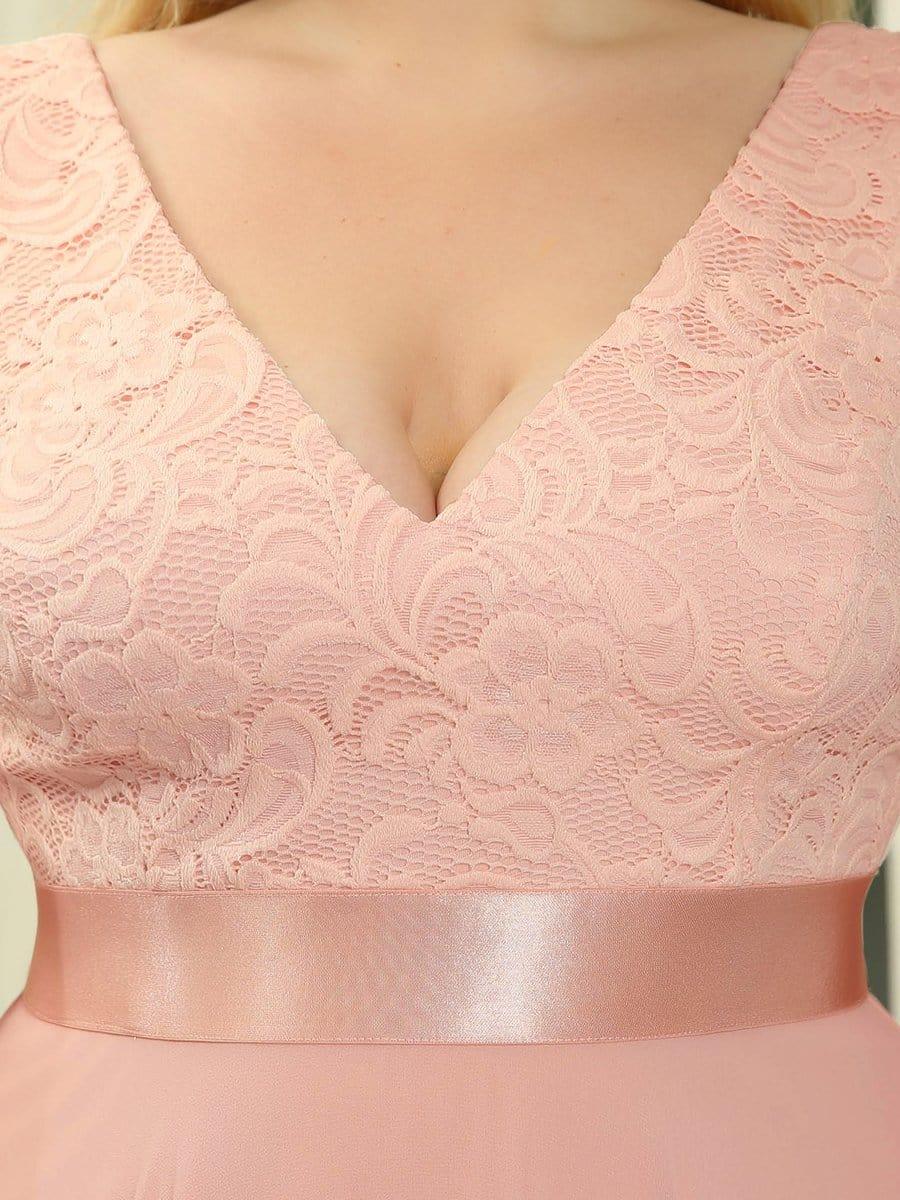 Plus Size A-Line Ruffles V-Neck Prom Lace Dress for Women