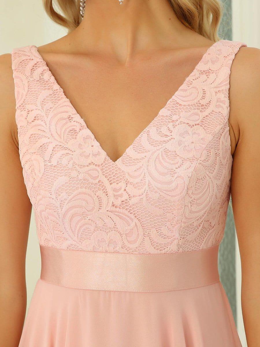Stunning A-Line V-Neck Ruffles Sleeveless Prom Lace Dress for Women