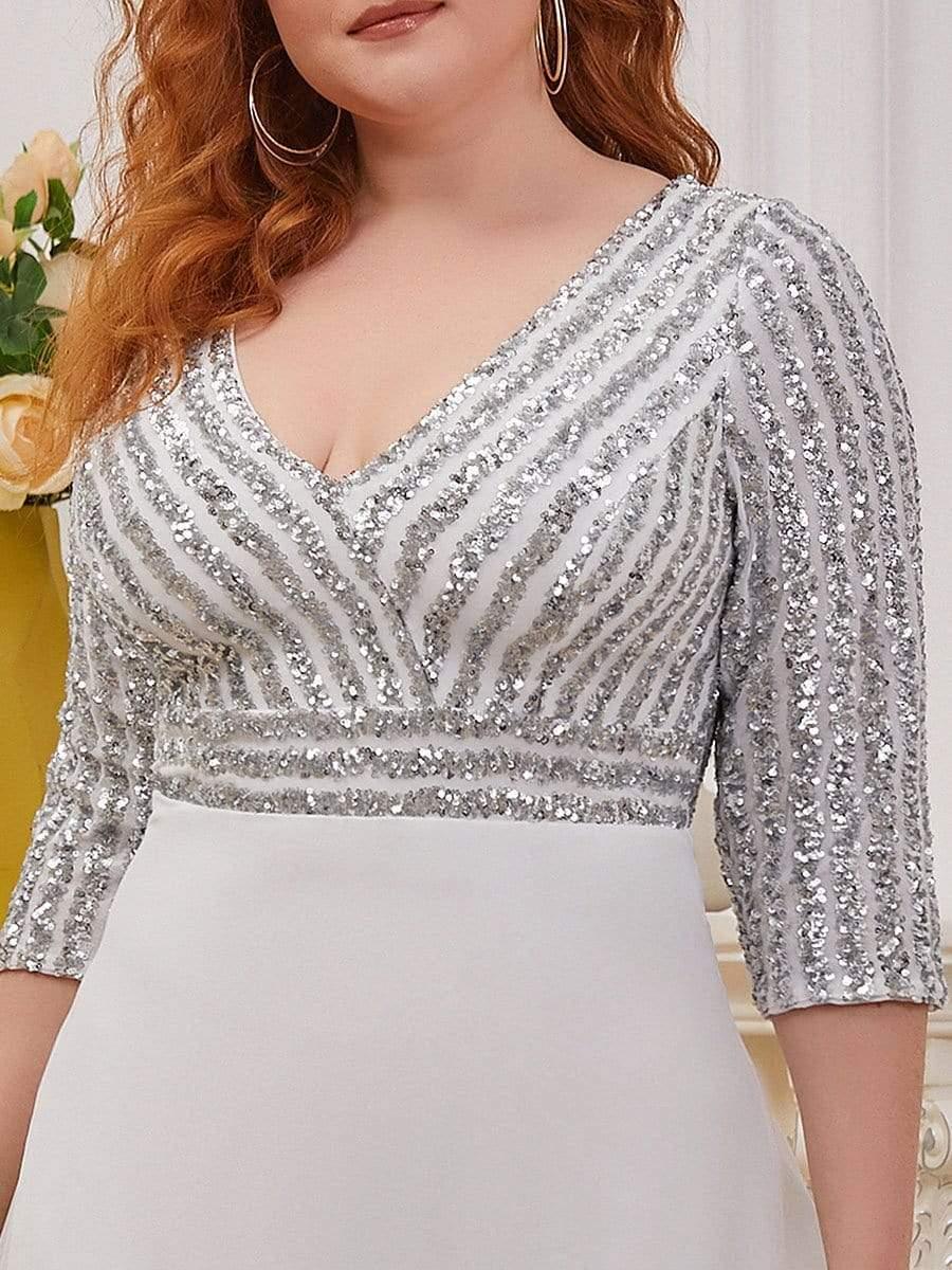 Plus Size V-Neck A-Line Empire-Waist Formal Evening Dress with Long Sleeves