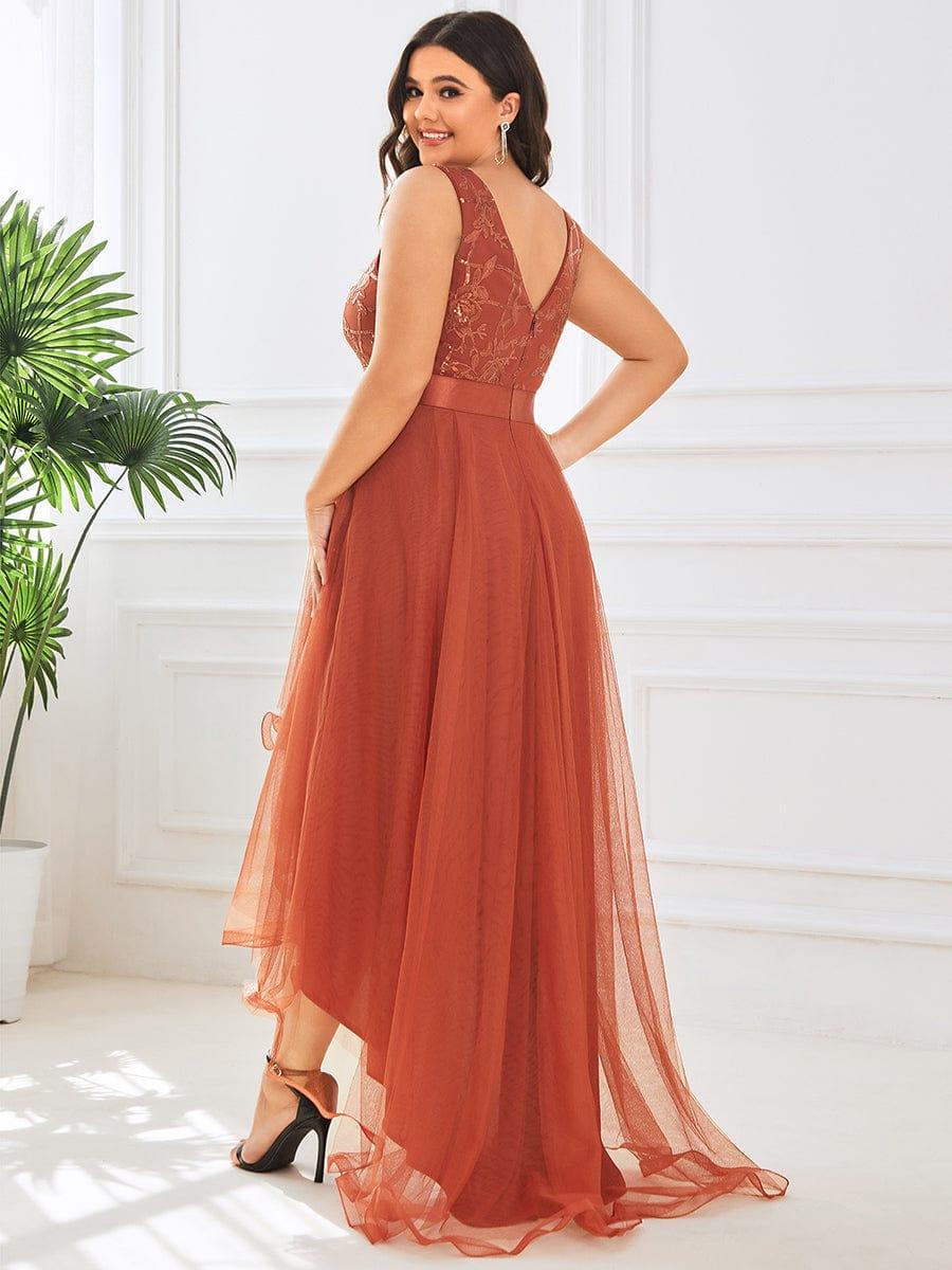 A-Line Illusion V-Neck Ruched Sleeveless Empire-Waist Tulle Evening Dresses