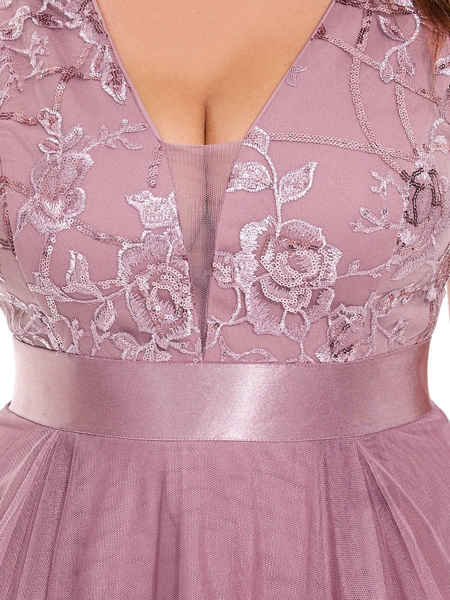 A-Line Illusion V-Neck Ruched Sleeveless Empire-Waist Tulle Evening Dresses