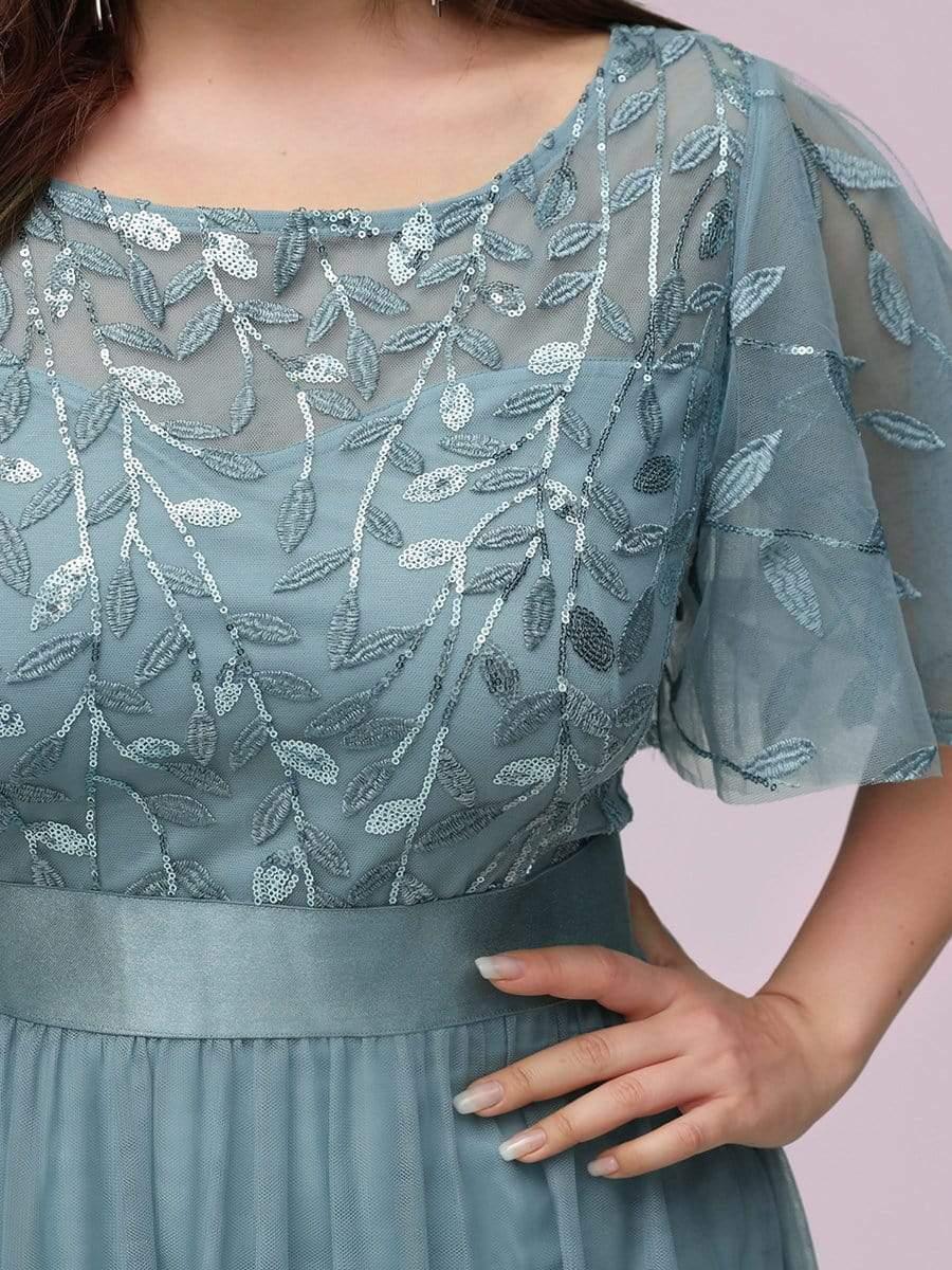 Plus Size A-Line Scoop Neck Long Formal Evening Dresses with Half Sleeves
