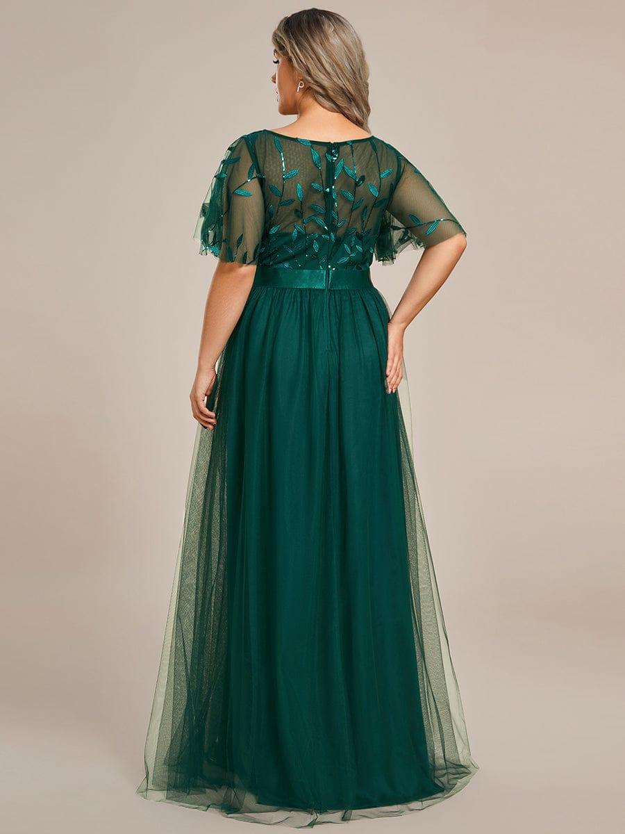 Plus Size A-Line Scoop Neck Long Formal Evening Dresses with Half Sleeves